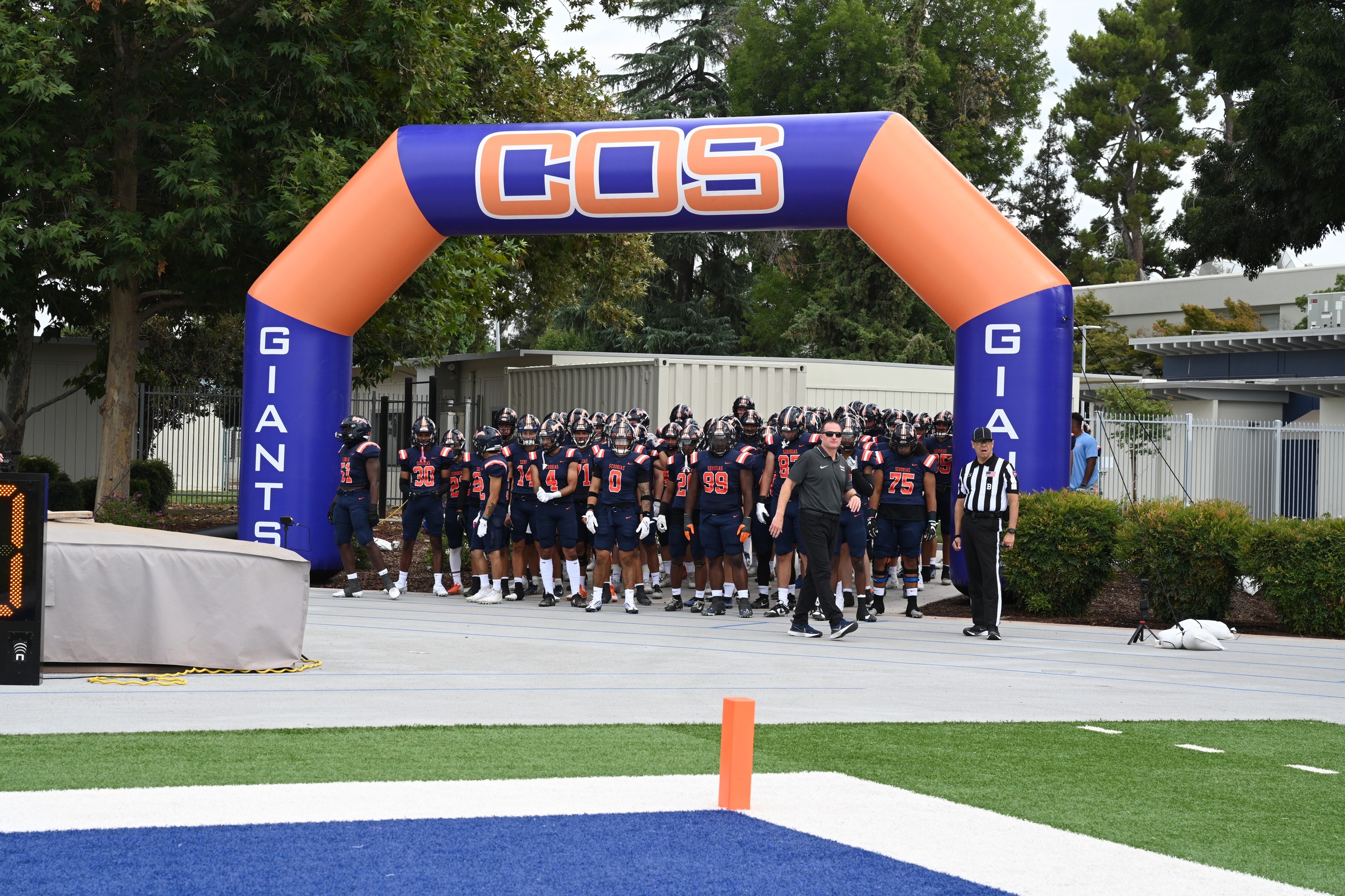 COS getting ready to take the field at Sequoias Stadium (Photo by Norma Foster).