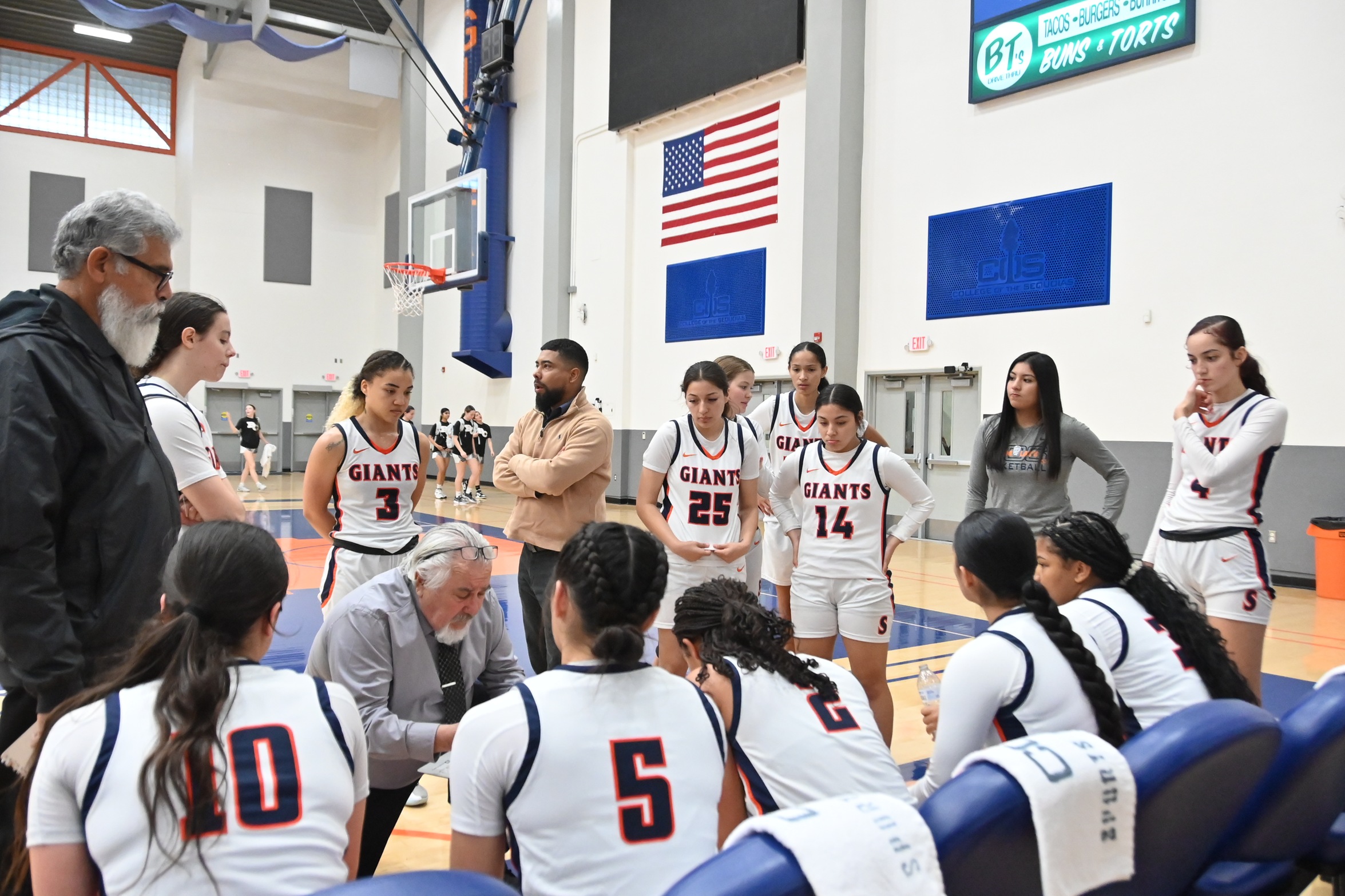 COS Women's during a timeout in an earlier game on December 2, 2023 versus Mt. San Antonio College.