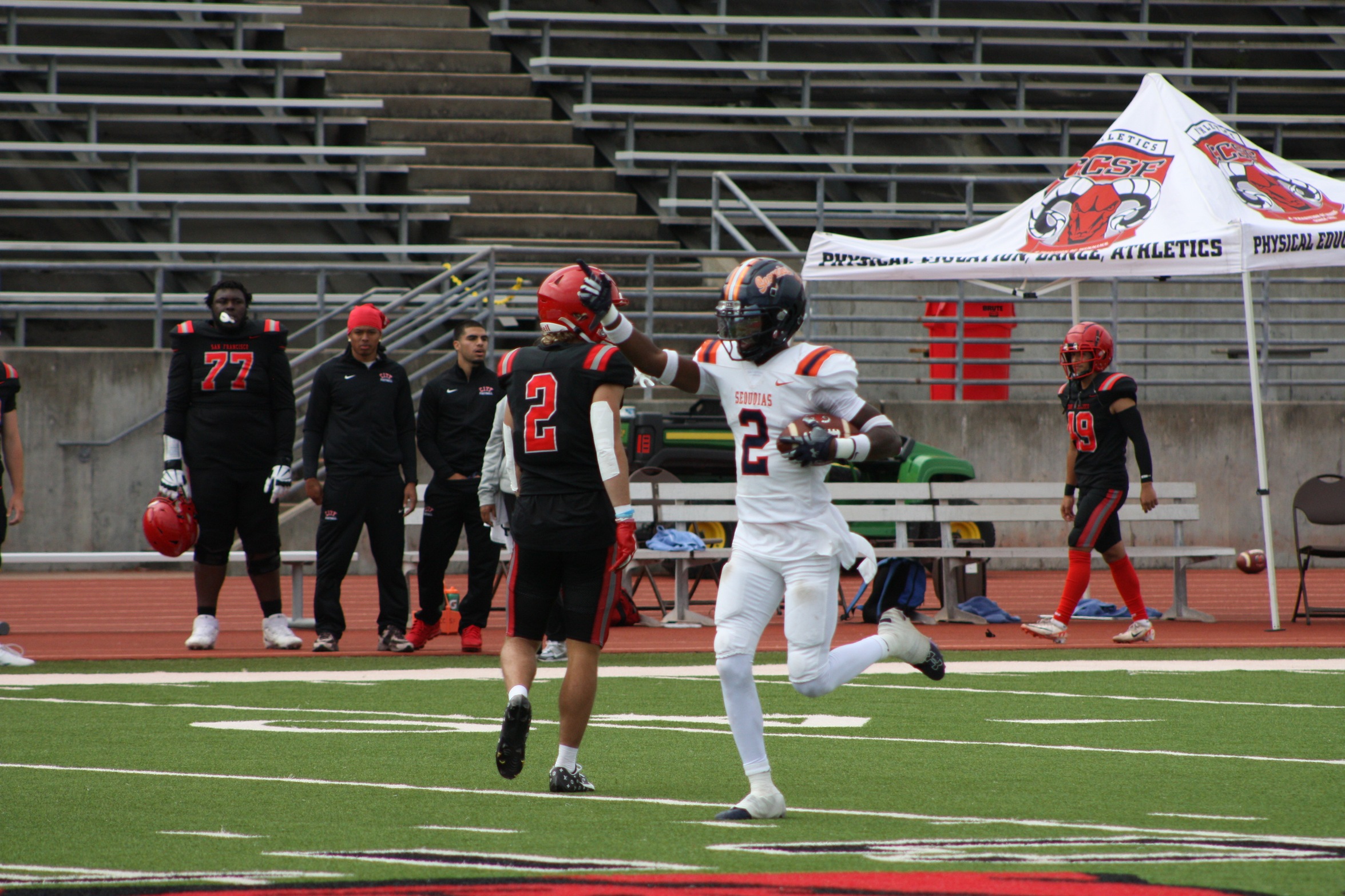 College of the Sequoias' Derrick Jones (2) in a game at San Francisco on September 14, 2024.