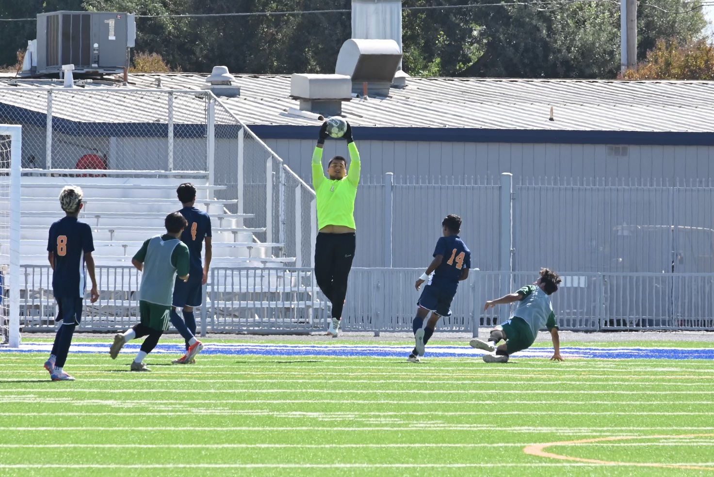 College of the Sequoias' goalkeeper Zachary Ramirez (1) in a game versus East Los Angeles College on September 27, 2024. (Photo Credit: Norma Foster / COS Athletics)