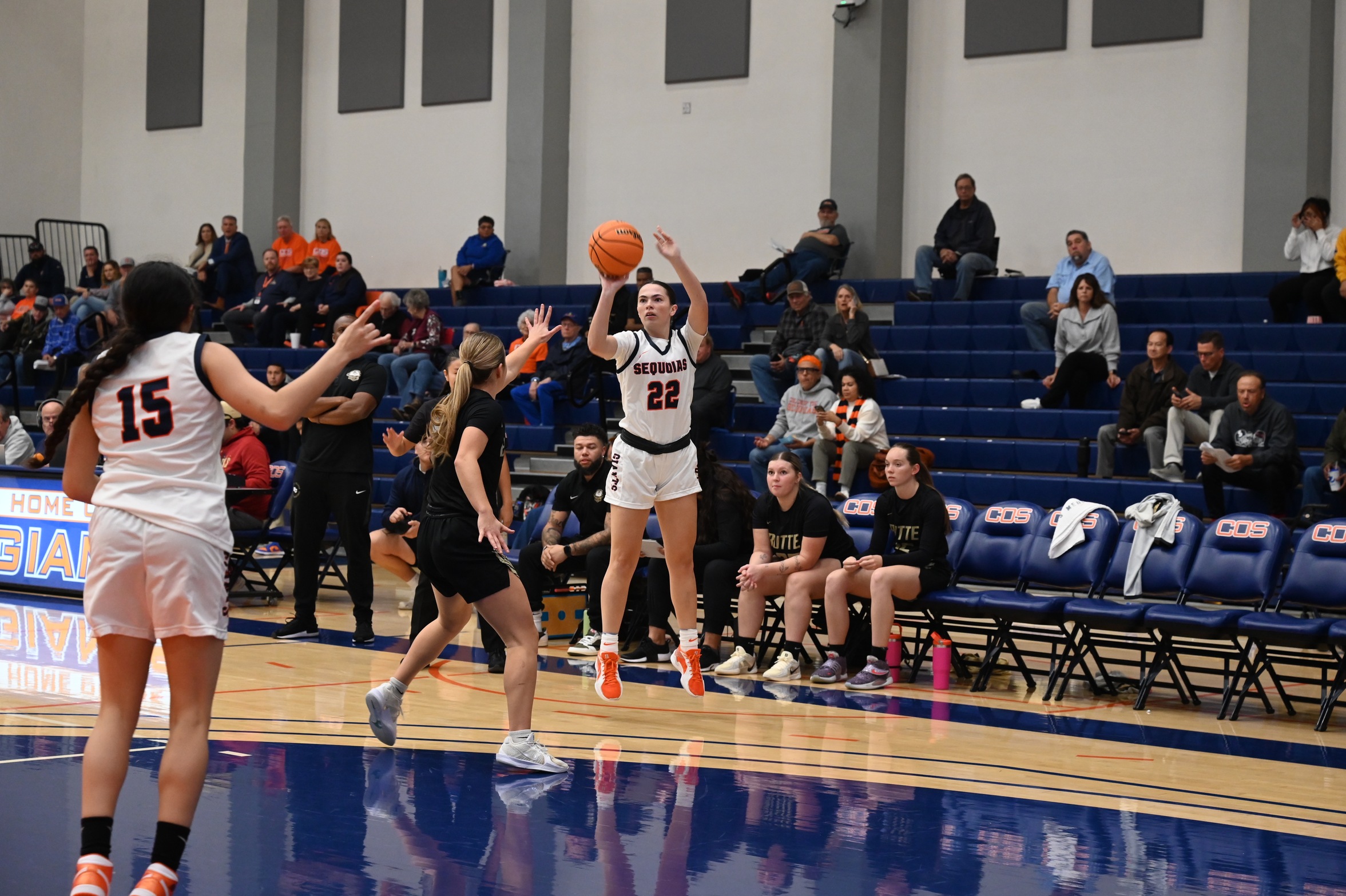 College of the Sequoias' Morgan Trigueiro (22) in a Gilcrest Invitational opening game versus Butte College on December 5, 2024. (Photo Credit: Norma Foster / COS Athletics)