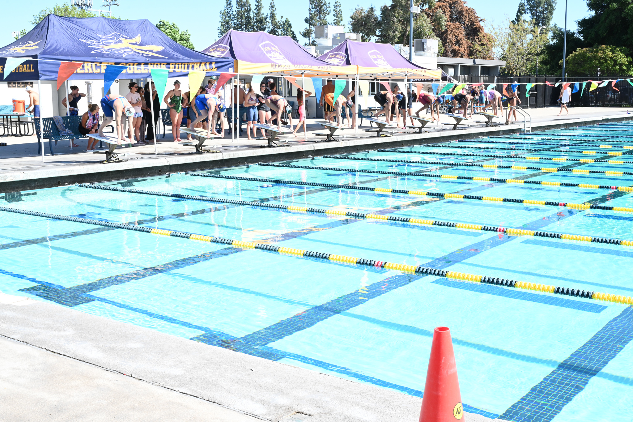 College of the Sequoias' women's swimming and dive at the Central Valley Conference Championships at Merced College on April 20, 2024.